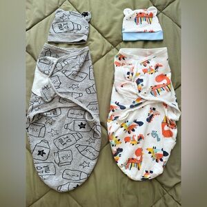 2 Baby Swaddle Bundle Colorful Dinosaurs and Milk Bottles